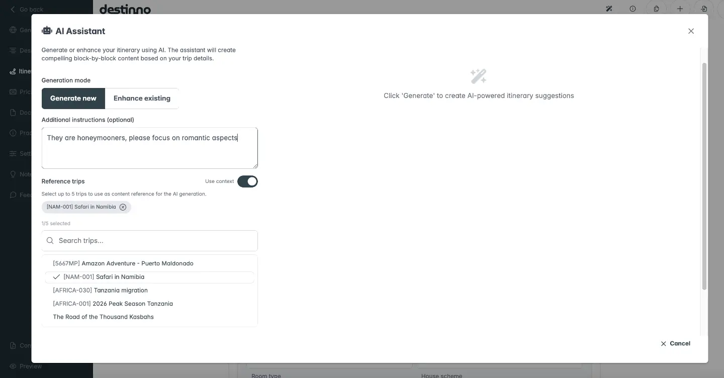 Destinno trip builder assistant